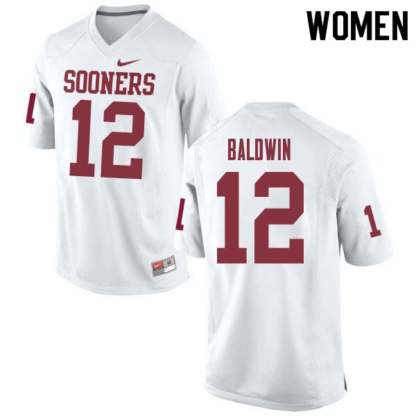 Women #12 Starrland Baldwin Oklahoma Sooners College Football Jerseys Sale-White